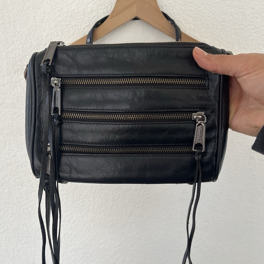 REBECCA MINKOFF MOTO 3 ZIP SMALL CROSSBODY BLACK LEATHER GUC Y2K